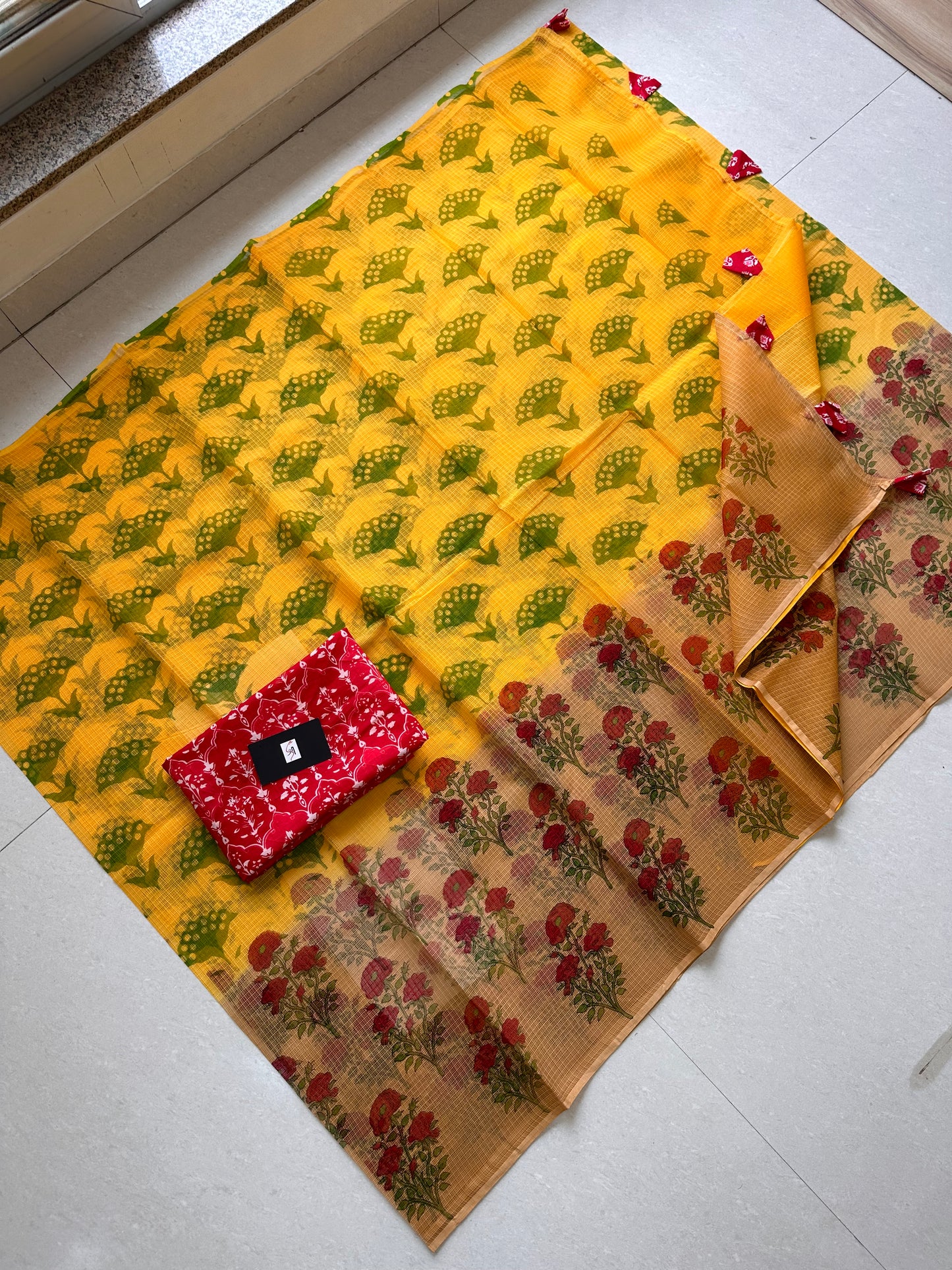 HandBlock Printed Pure Kota Cotton Doria Saree