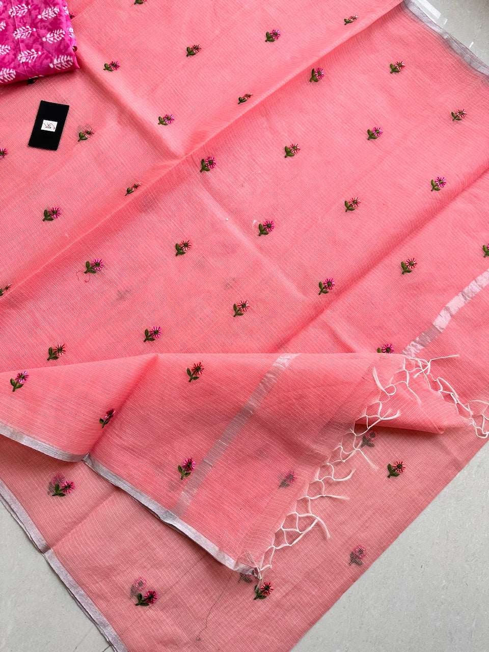 Embroidered Kota Cotton Doria Saree