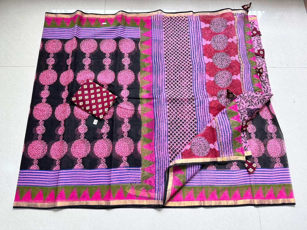 Pure HandBlock Printed Kota Cotton Doria Saree