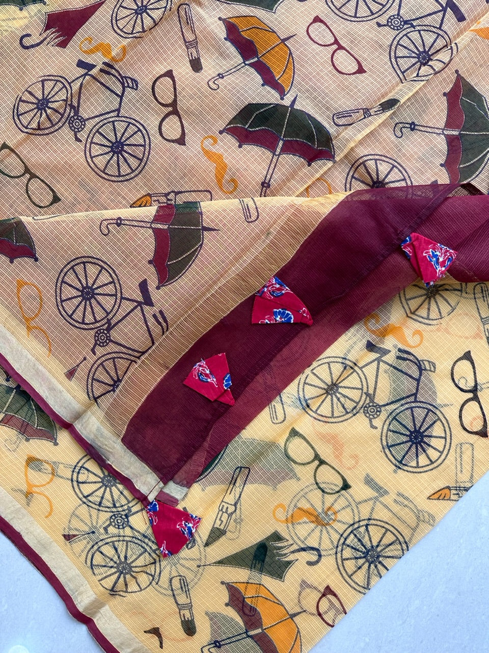 Conceptually Pure HandBlock Printed Kota Cotton Doria Saree