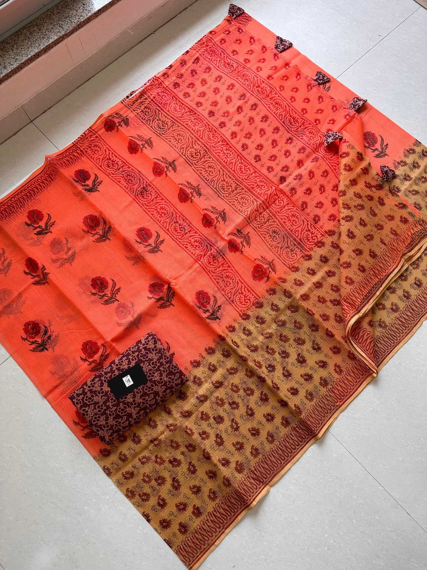 HandBlock Printed Kota Cotton Doria Saree