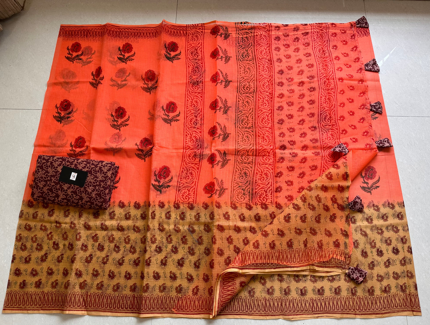 HandBlock Printed Kota Cotton Doria Saree