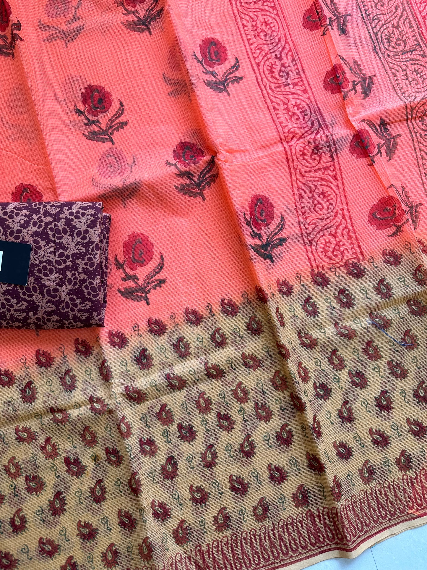 HandBlock Printed Kota Cotton Doria Saree