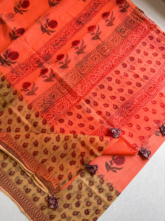 HandBlock Printed Kota Cotton Doria Saree