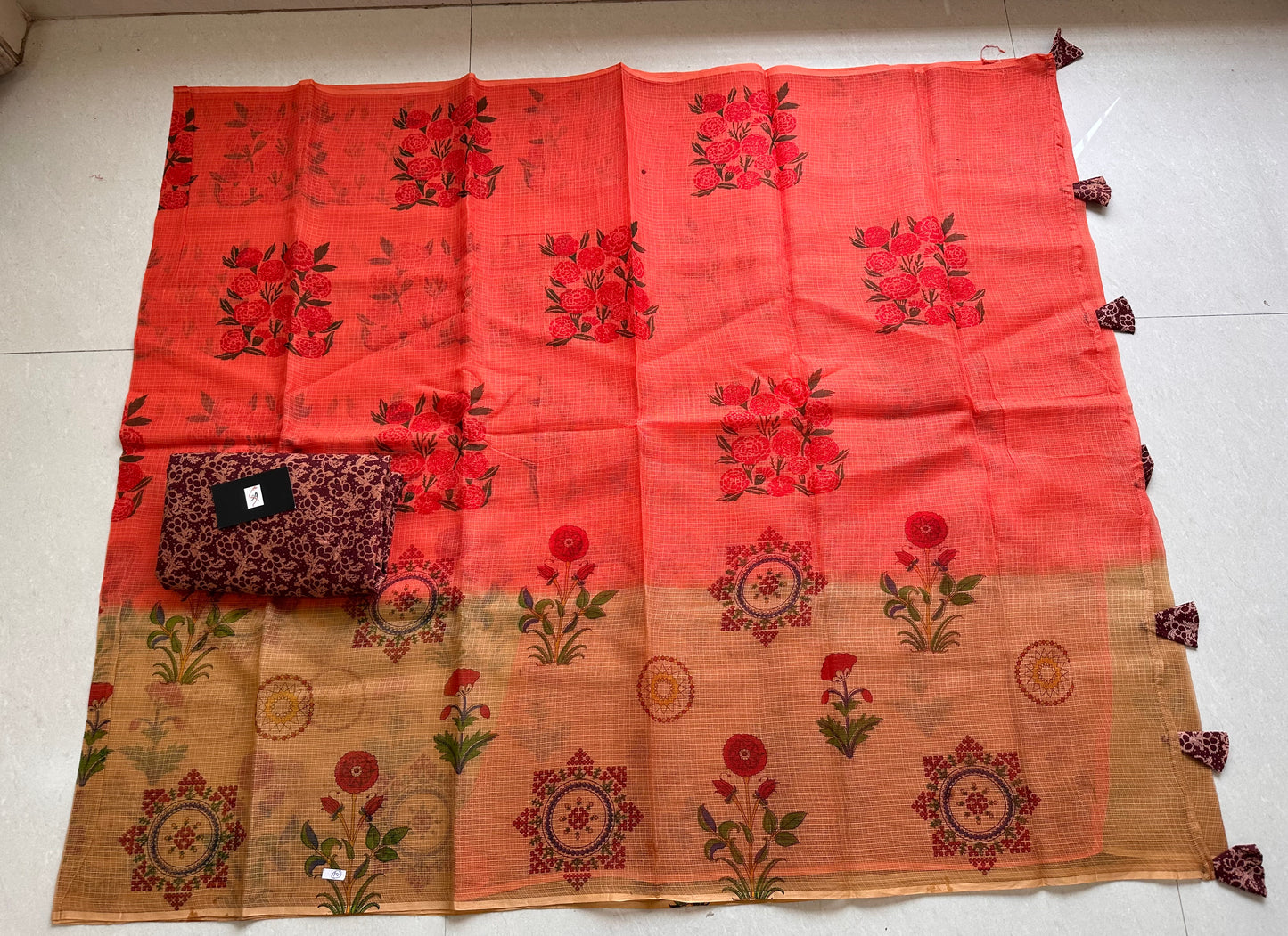 HandBlock Printed Pure Kota Cotton Doria Saree