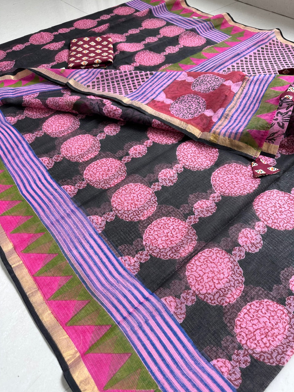 Pure HandBlock Printed Kota Cotton Doria Saree