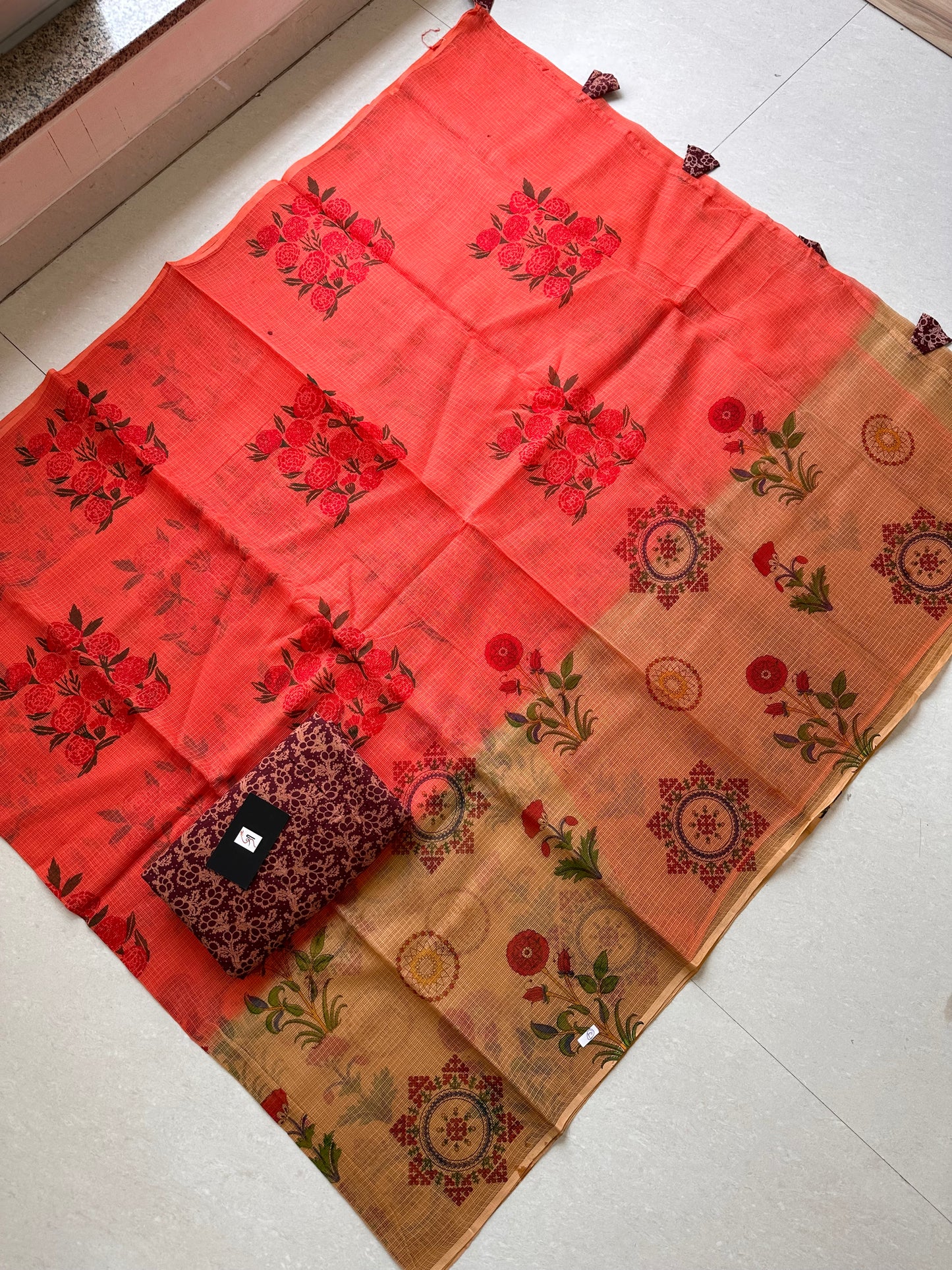 HandBlock Printed Pure Kota Cotton Doria Saree