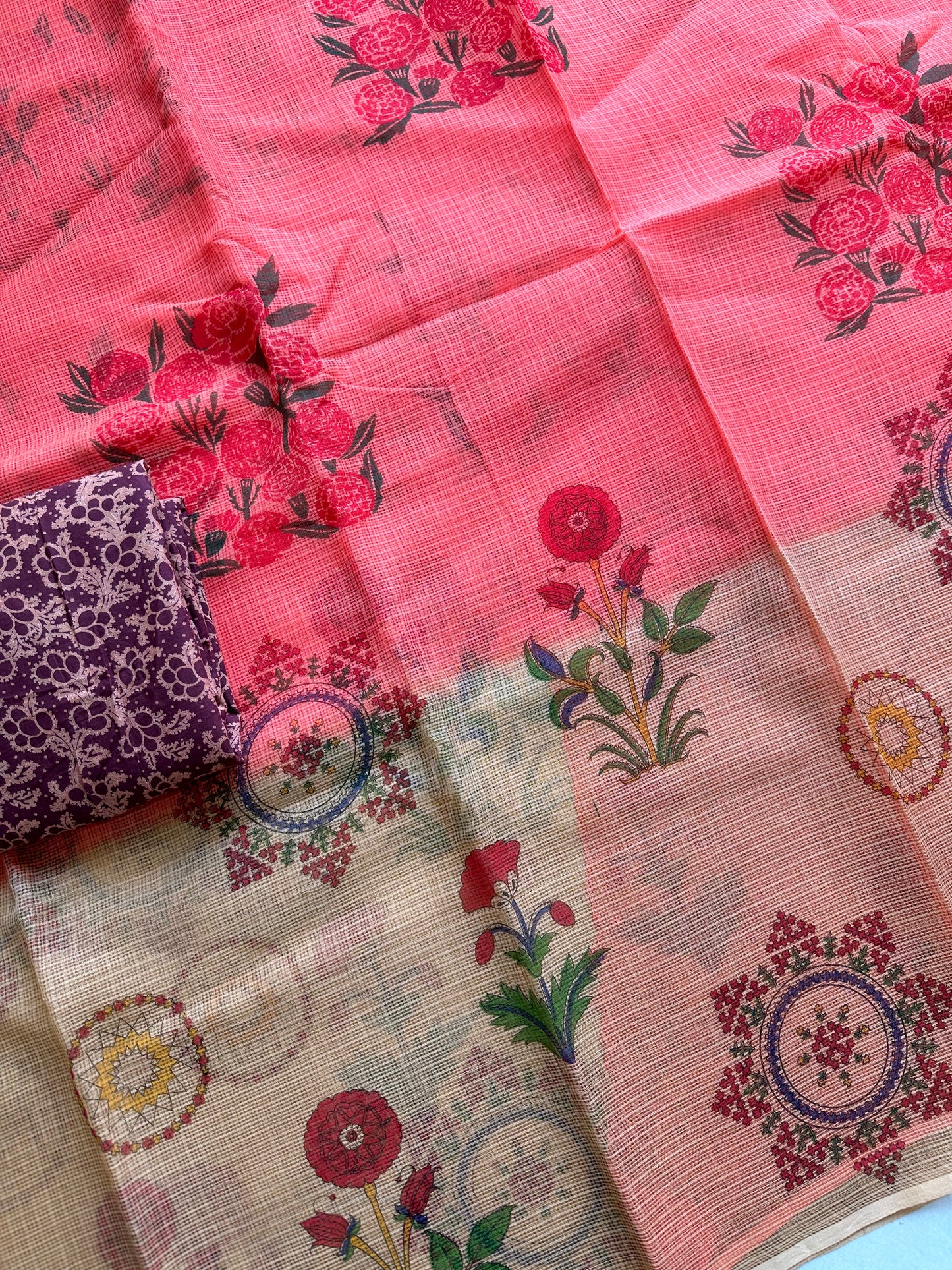 HandBlock Printed Pure Kota Cotton Doria Saree