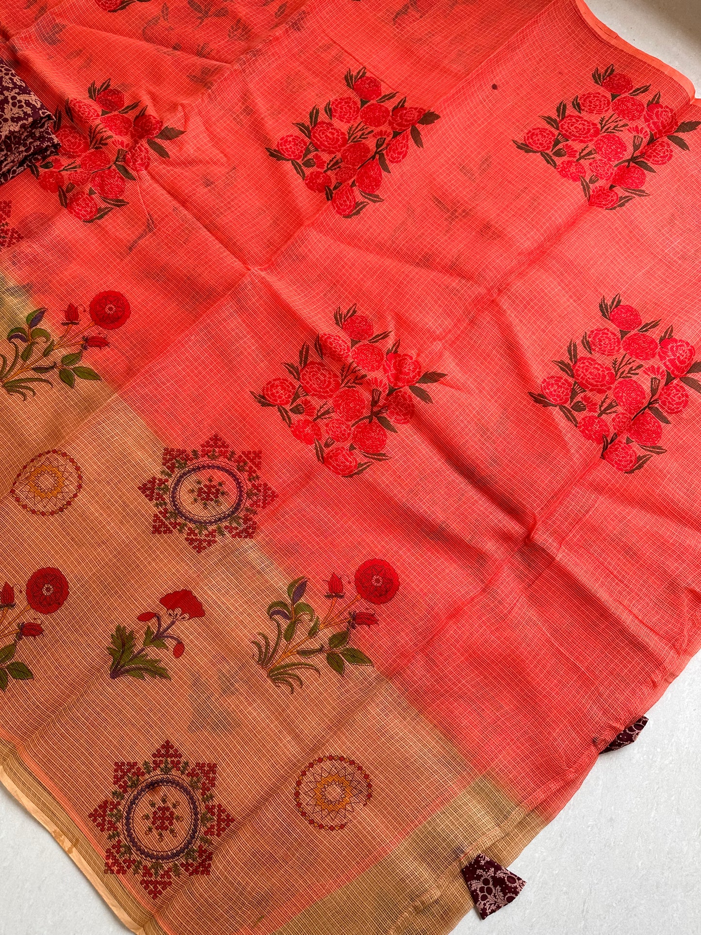 HandBlock Printed Pure Kota Cotton Doria Saree