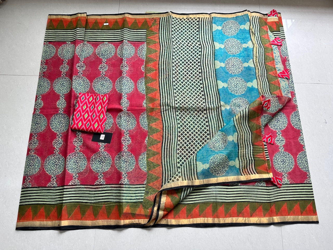 Pure HandBlock Printed Kota Cotton Doria Saree