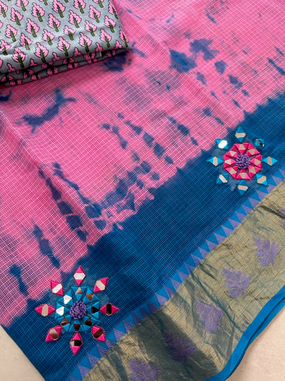 Conceptually Pure Weaved Hand Tye n Dye Kota Cotton Doria Saree