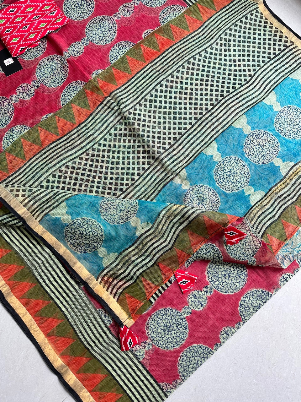 Pure HandBlock Printed Kota Cotton Doria Saree