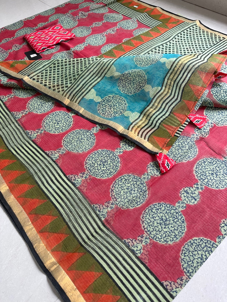 Pure HandBlock Printed Kota Cotton Doria Saree