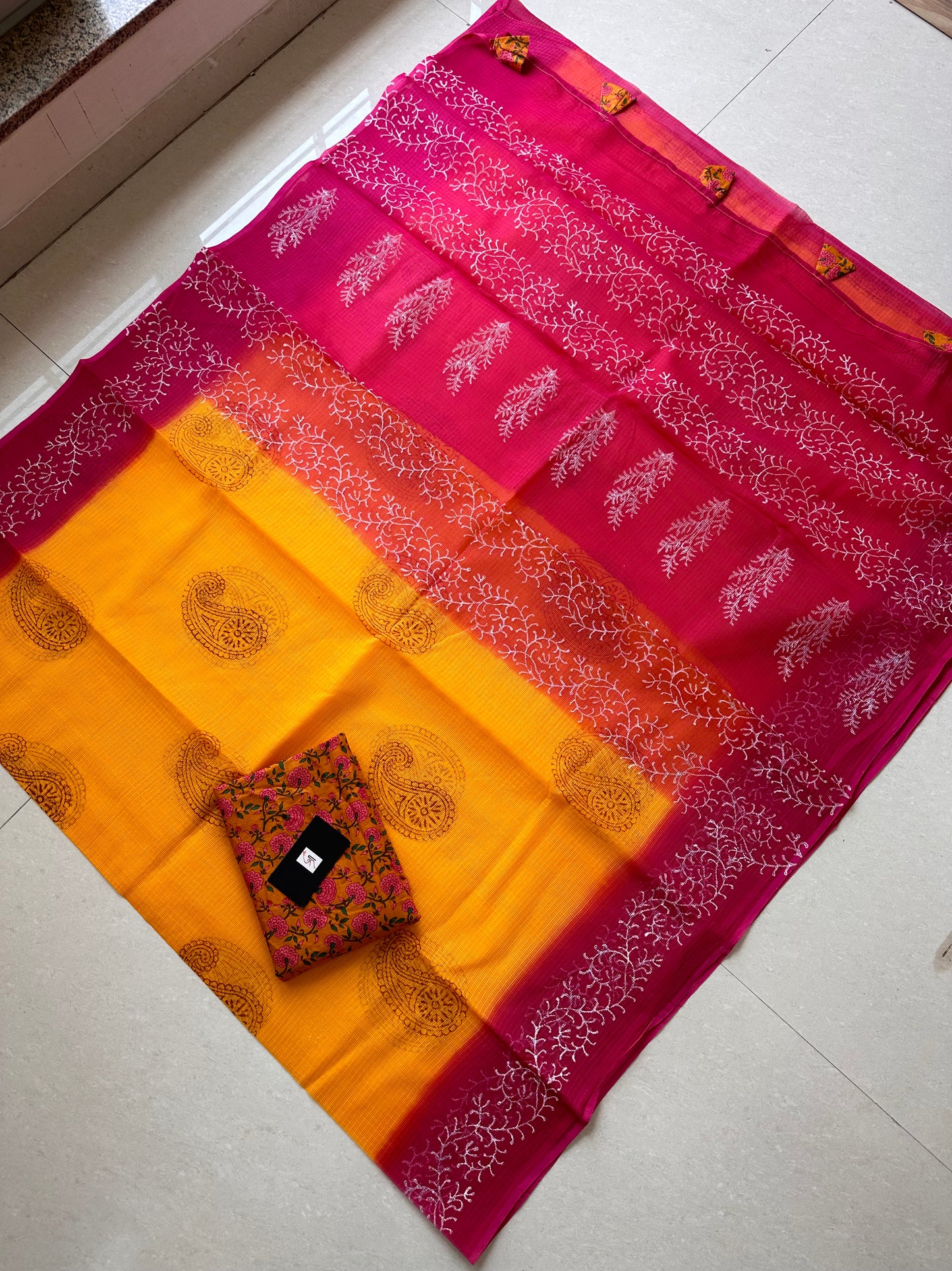 HandBlock Printed Pure Kota Cotton Doria Saree