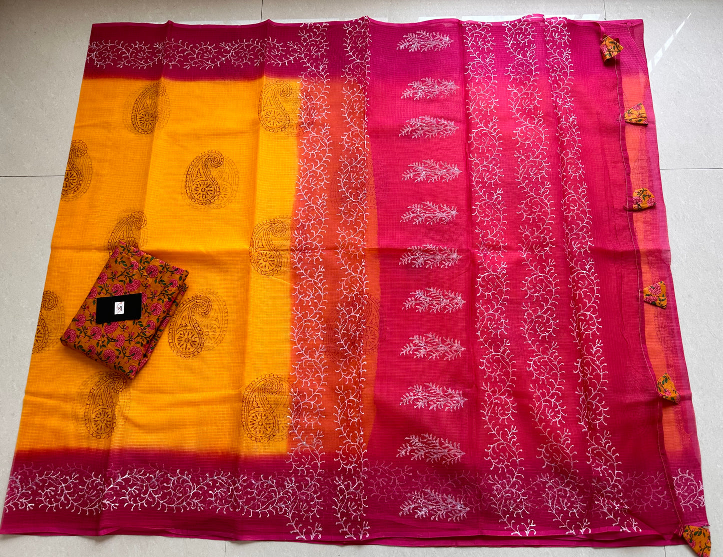 HandBlock Printed Pure Kota Cotton Doria Saree