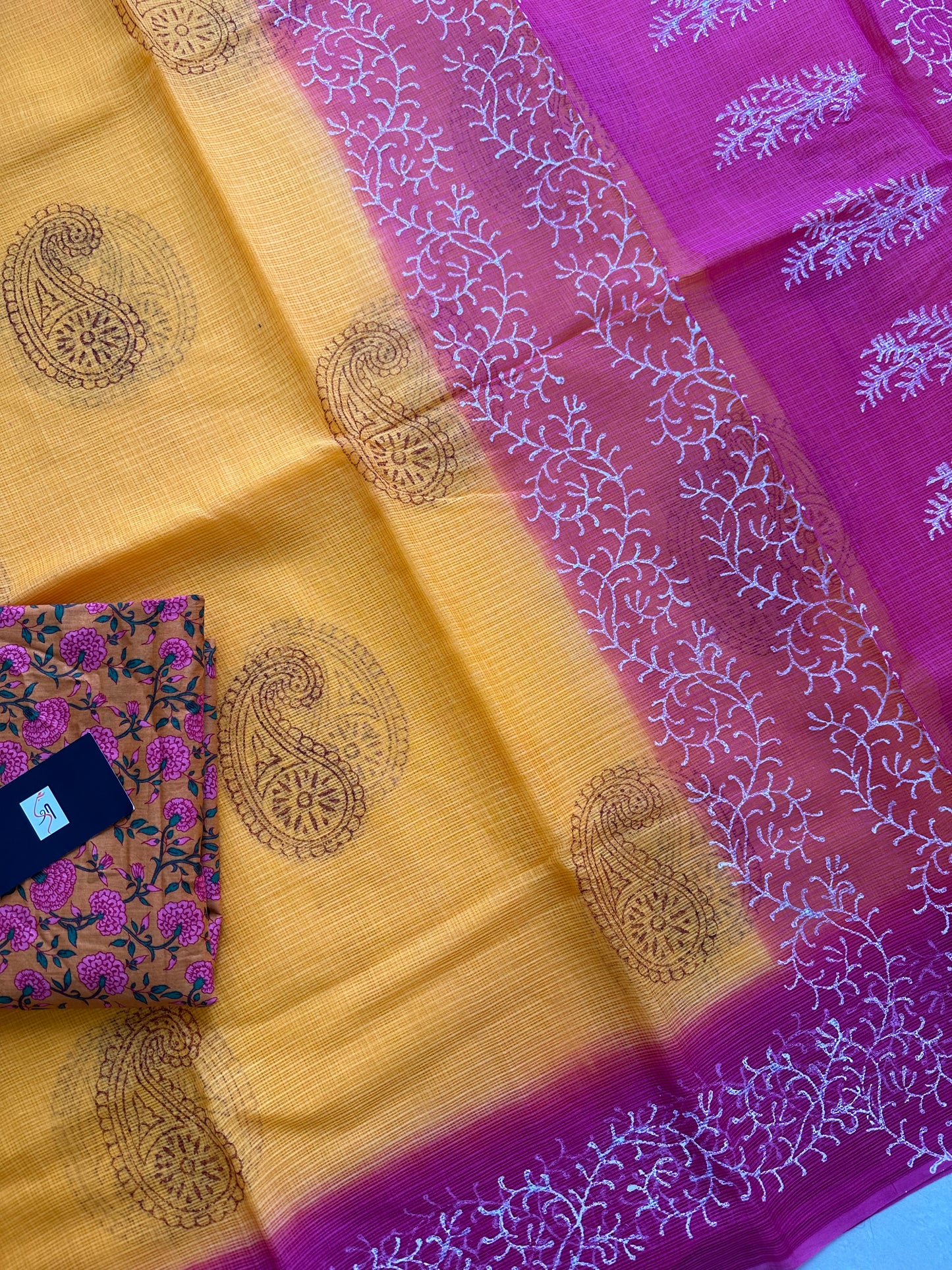 HandBlock Printed Pure Kota Cotton Doria Saree