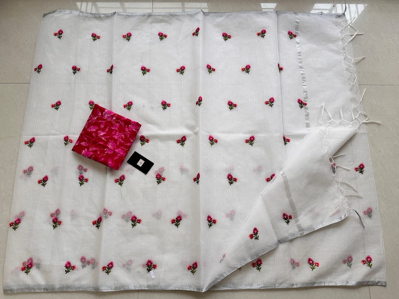 Embroidered Kota Cotton Doria Saree