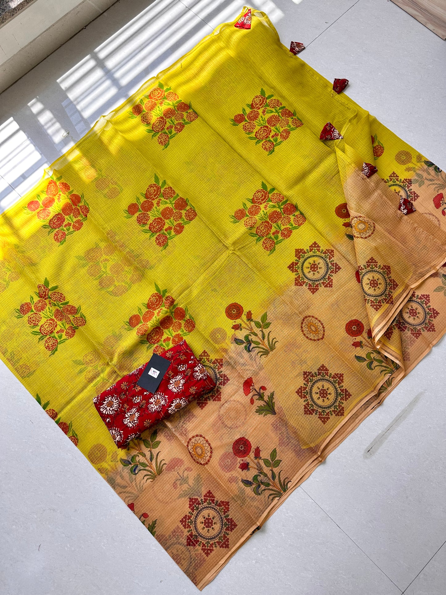 HandBlock Printed Pure Kota Cotton Doria Saree