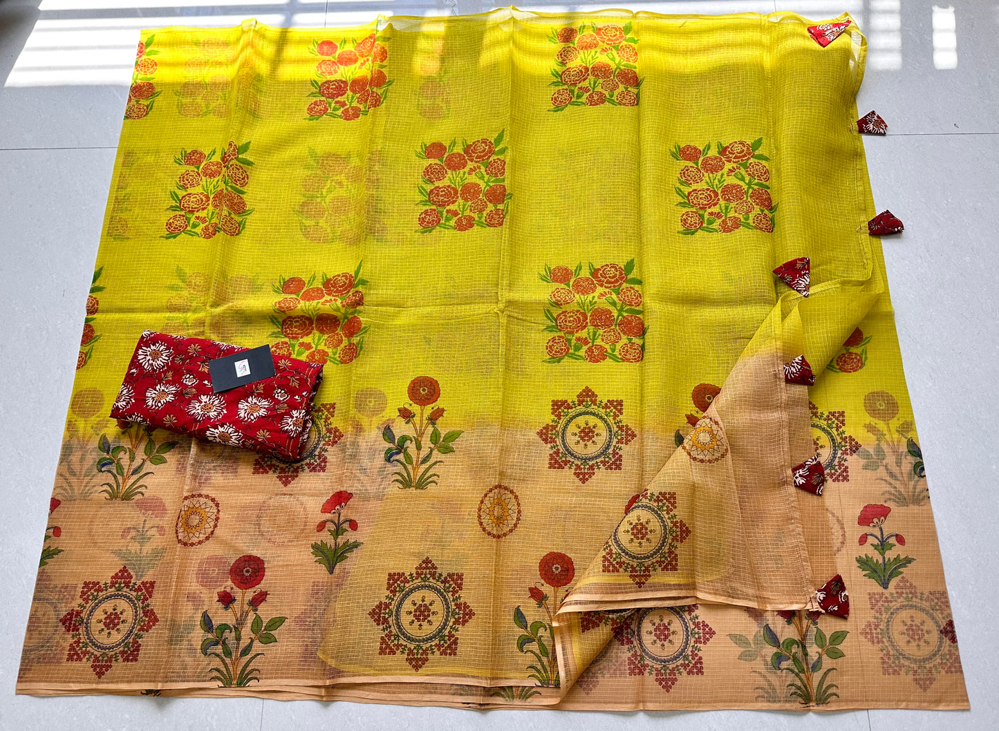 HandBlock Printed Pure Kota Cotton Doria Saree