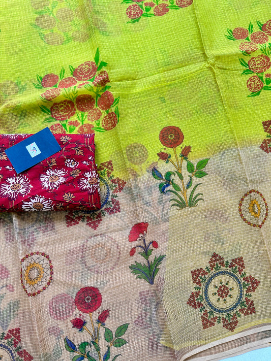 HandBlock Printed Pure Kota Cotton Doria Saree