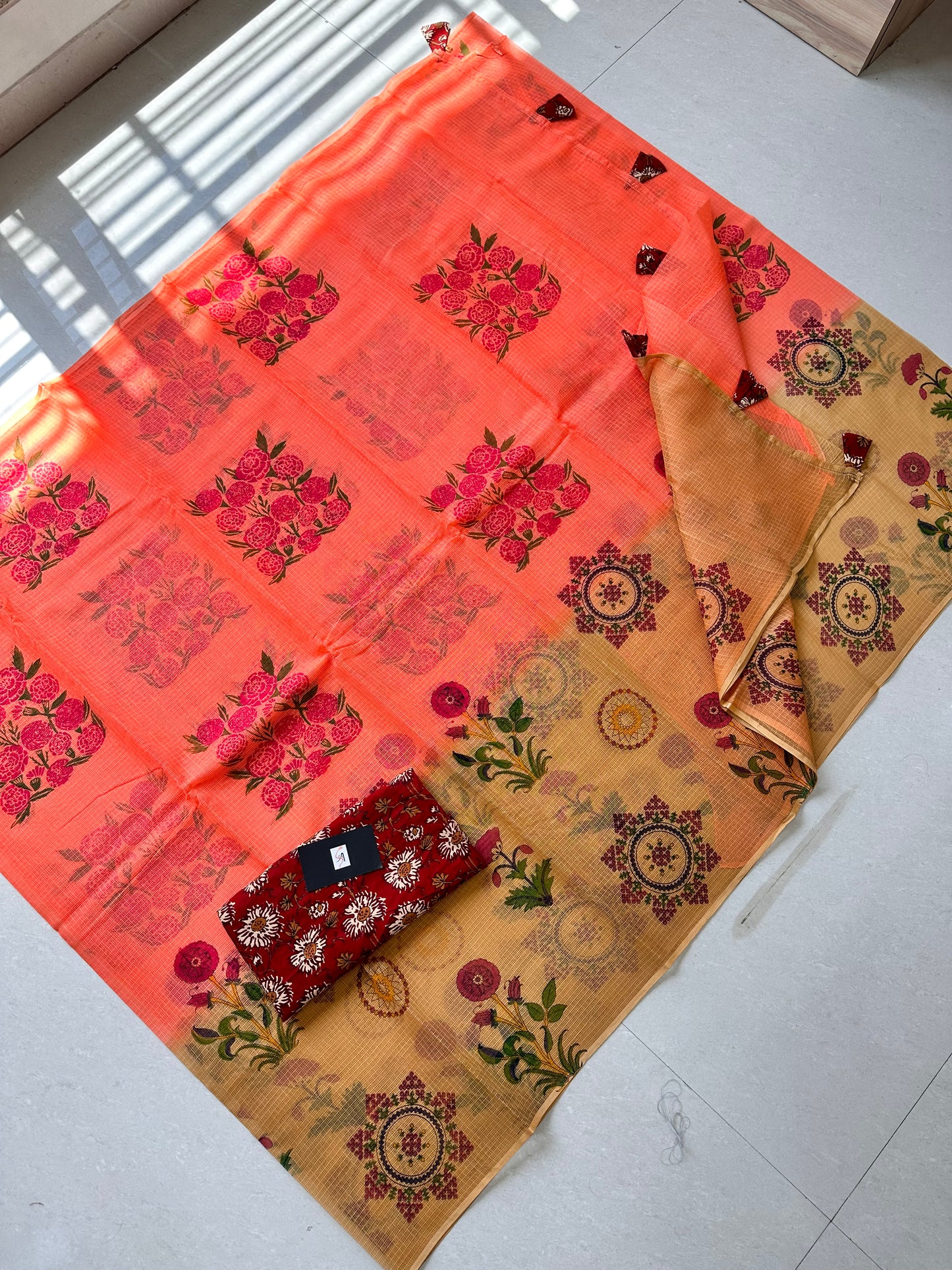 HandBlock Printed Pure Kota Cotton Doria Saree