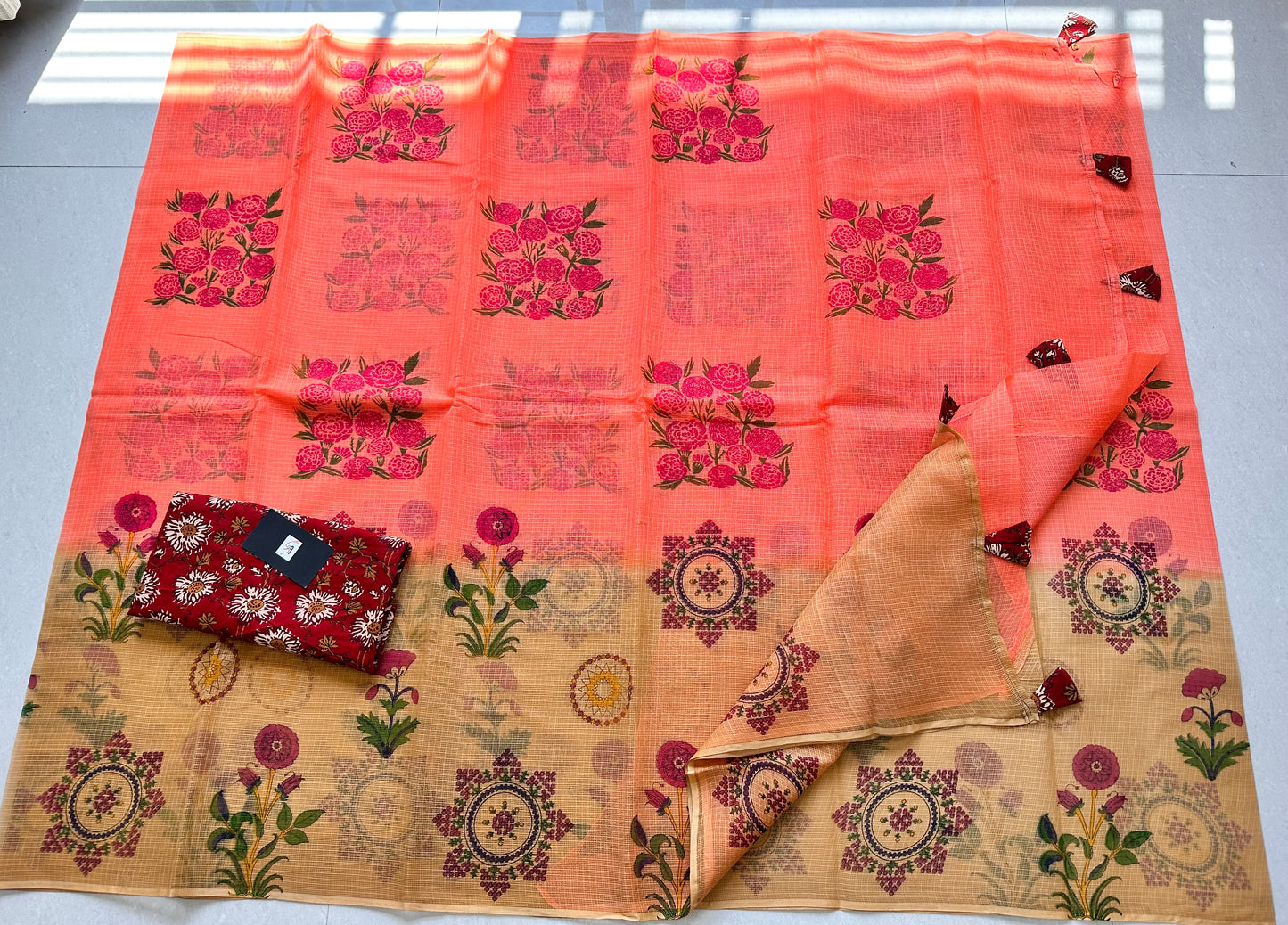 HandBlock Printed Pure Kota Cotton Doria Saree