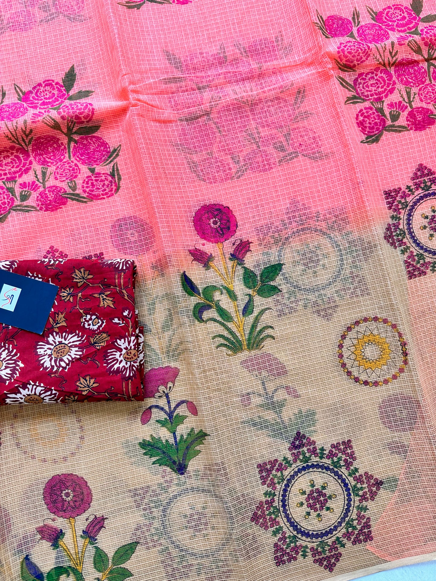 HandBlock Printed Pure Kota Cotton Doria Saree