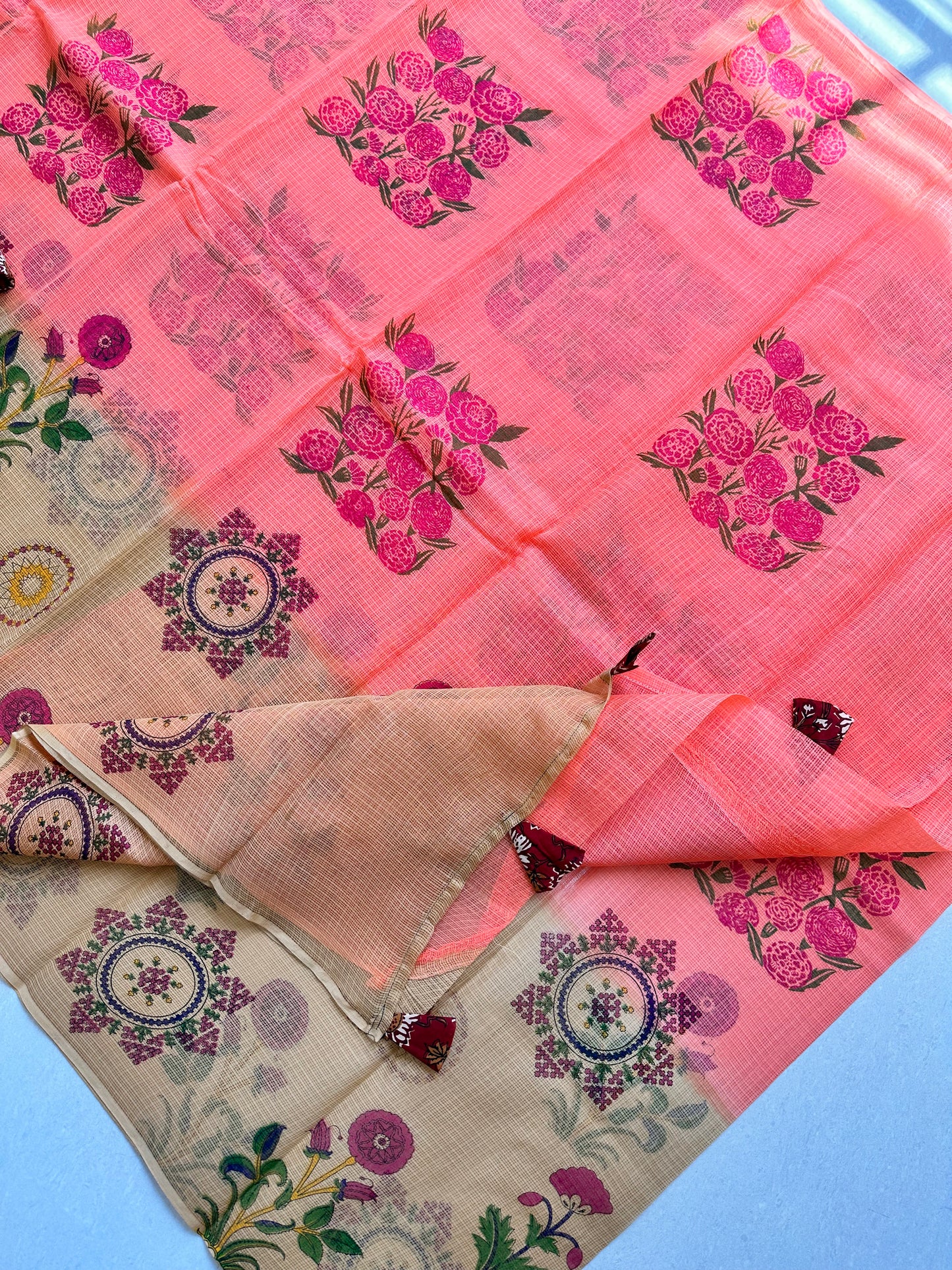 HandBlock Printed Pure Kota Cotton Doria Saree