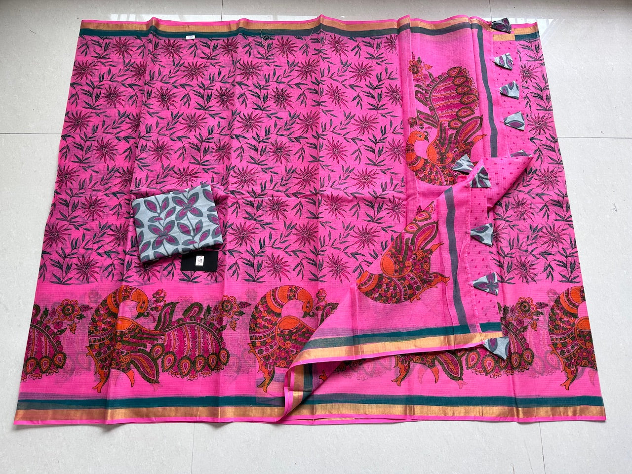 Pure HandBlock Printed Kota Cotton Doria Saree