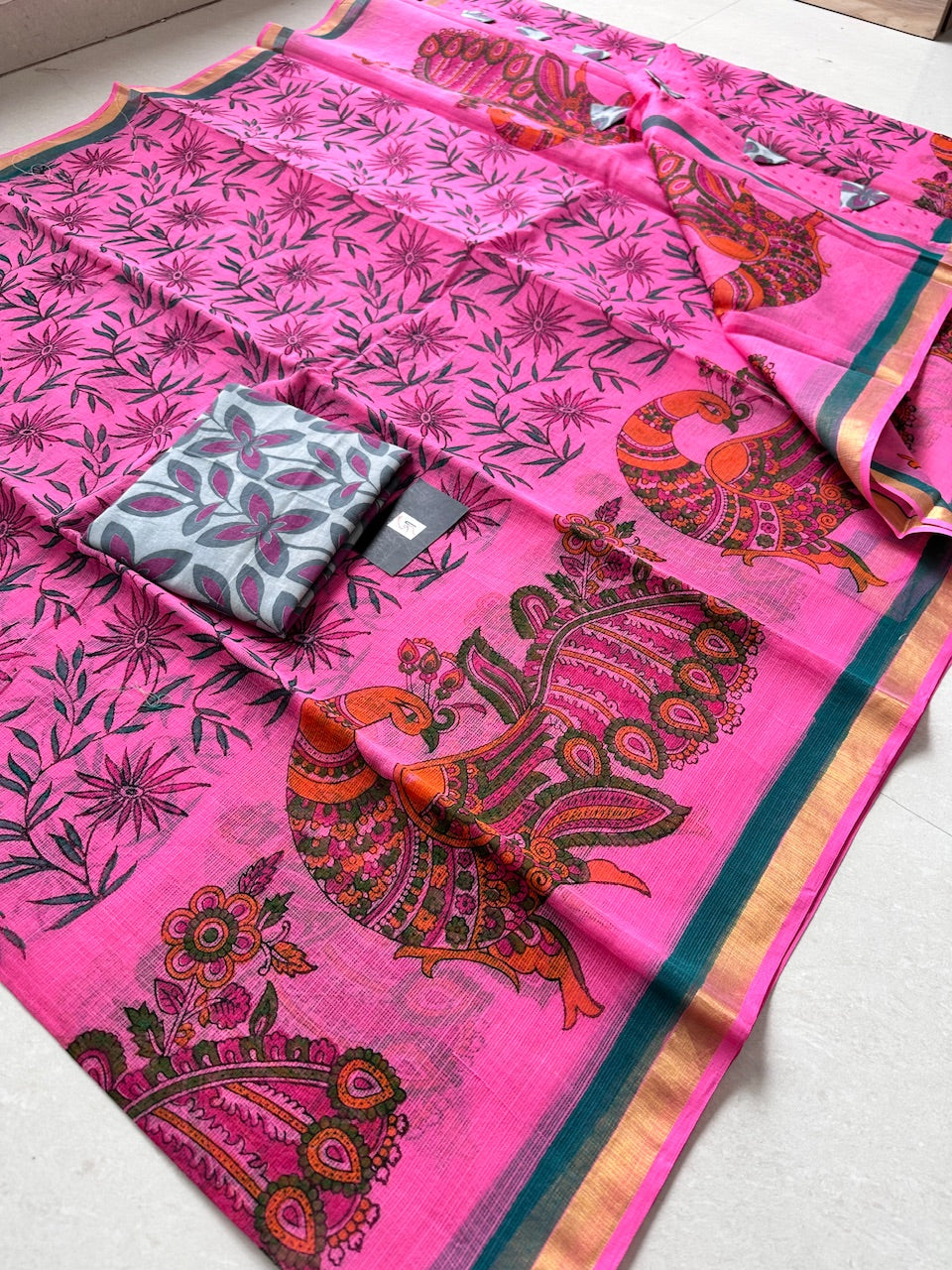 Pure HandBlock Printed Kota Cotton Doria Saree