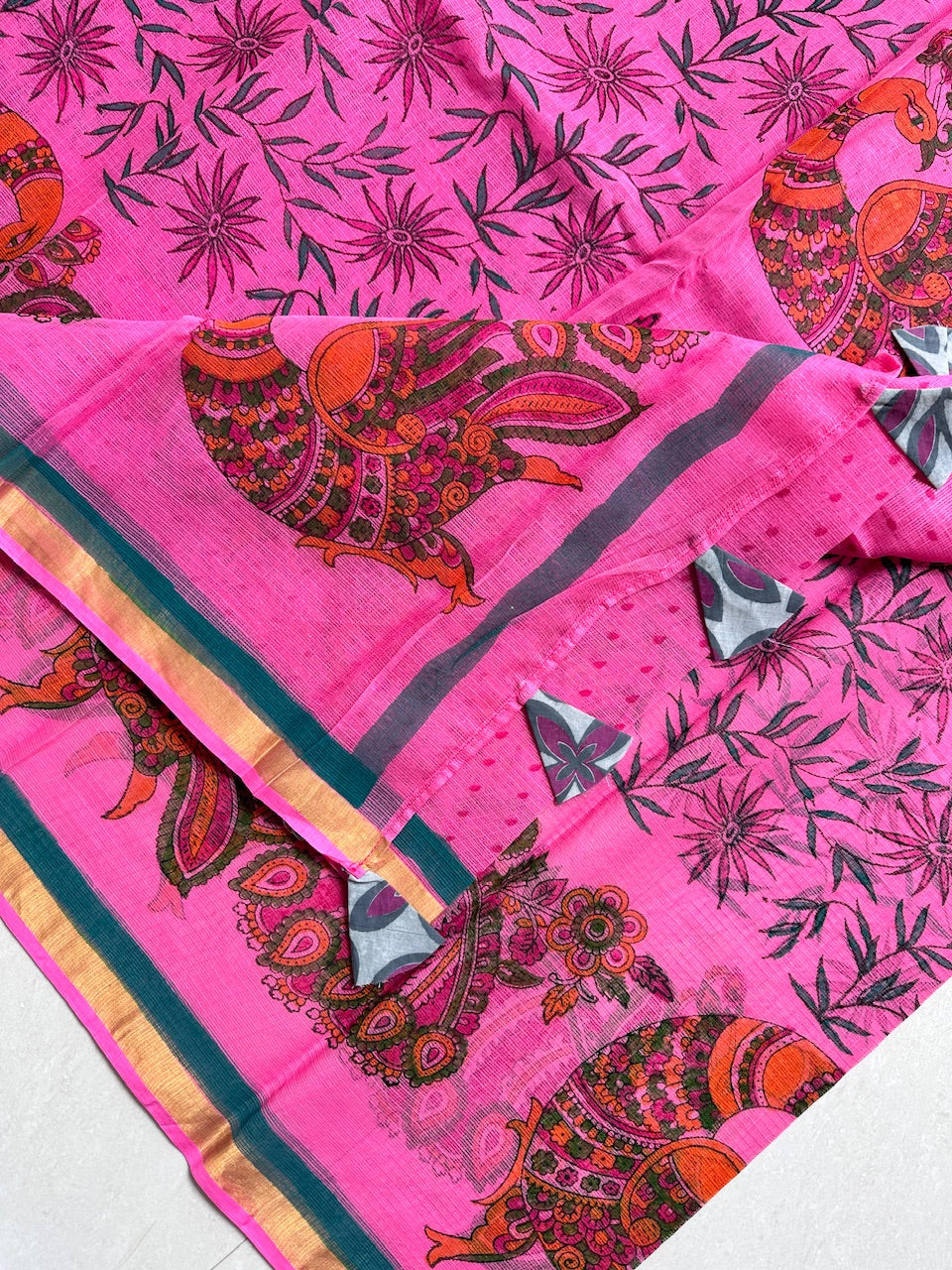 Pure HandBlock Printed Kota Cotton Doria Saree