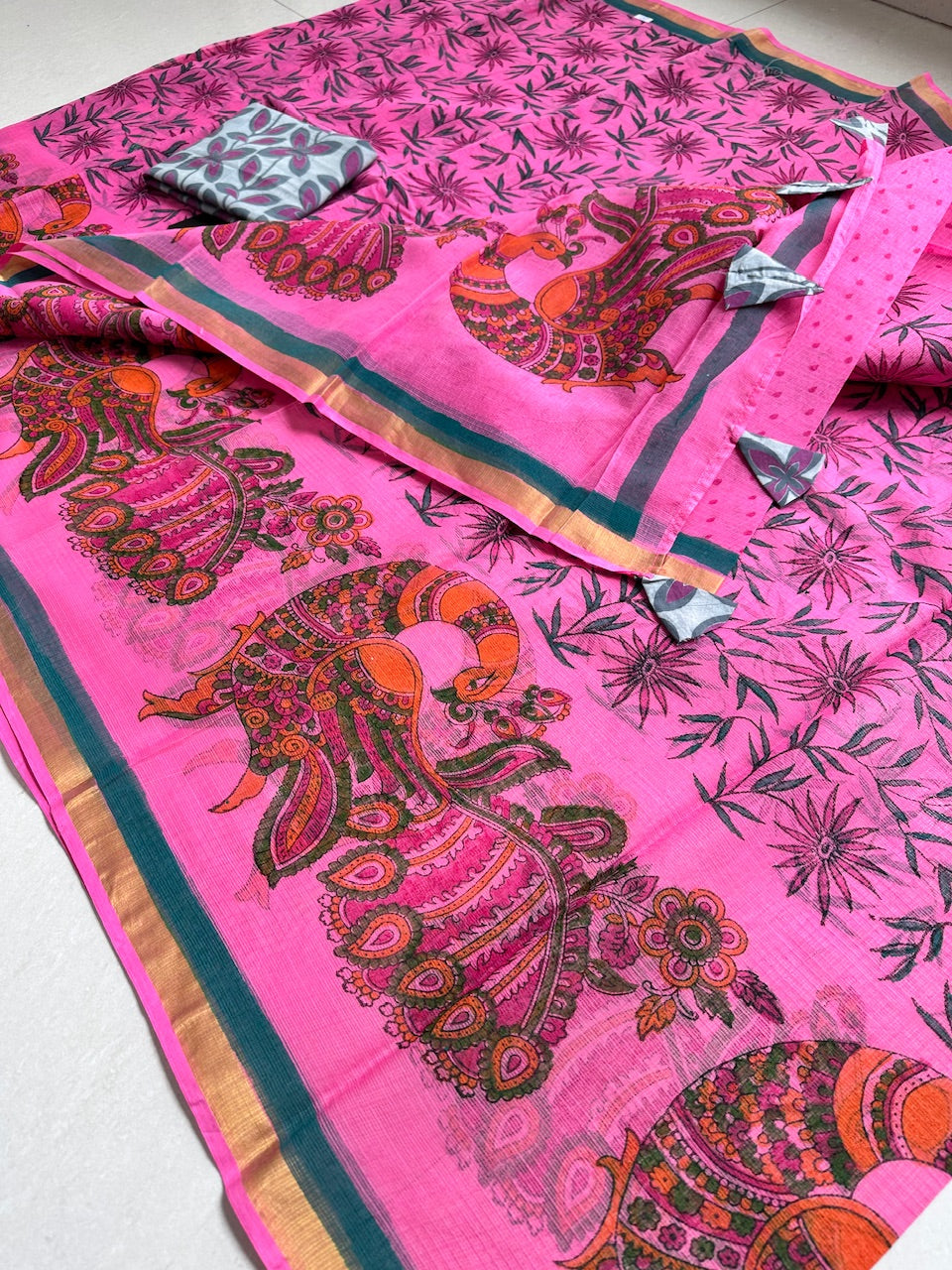 Pure HandBlock Printed Kota Cotton Doria Saree