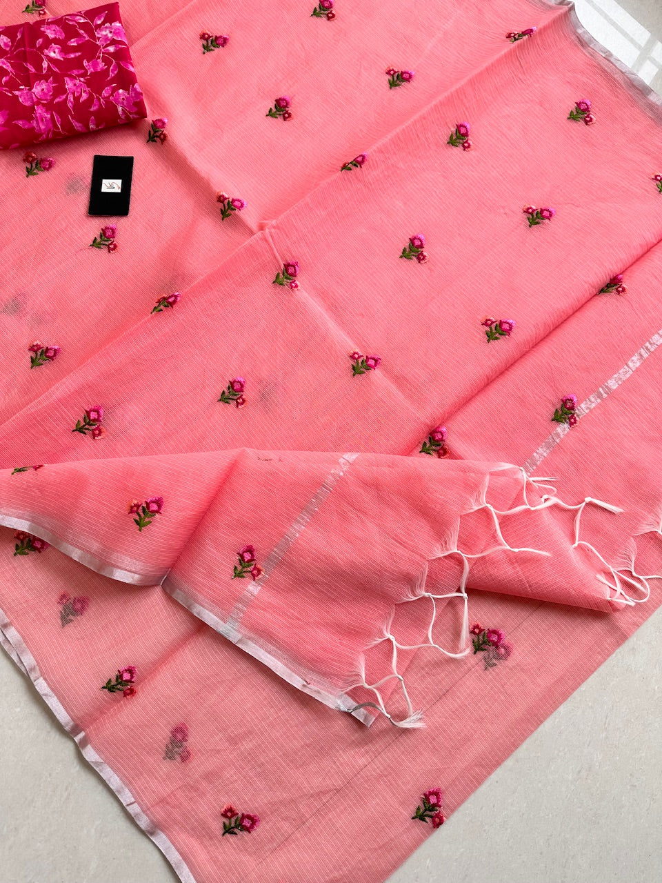 Embroidered Kota Cotton Doria Saree