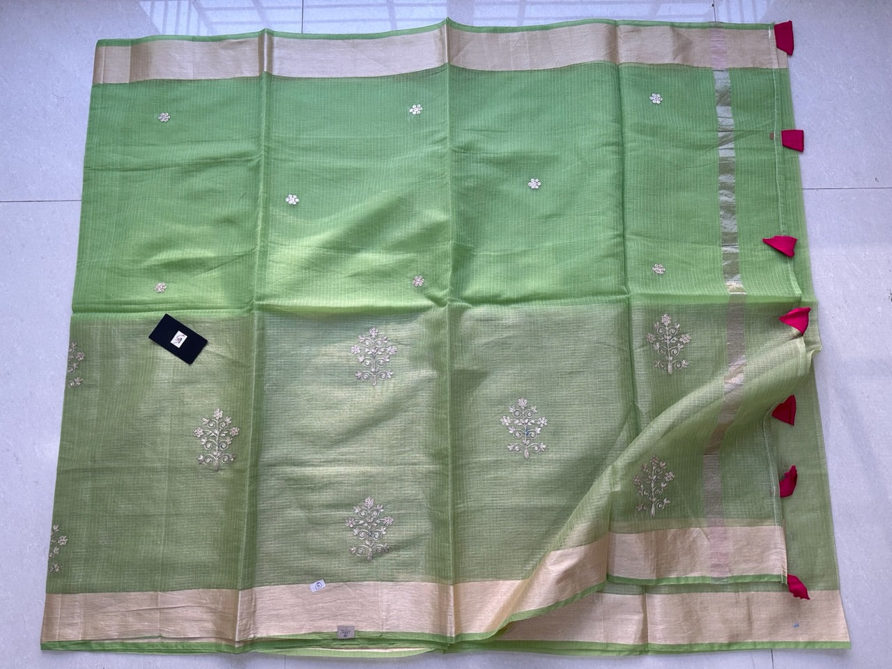 Kota Tissue-Cotton Doria Saree with Pita Work