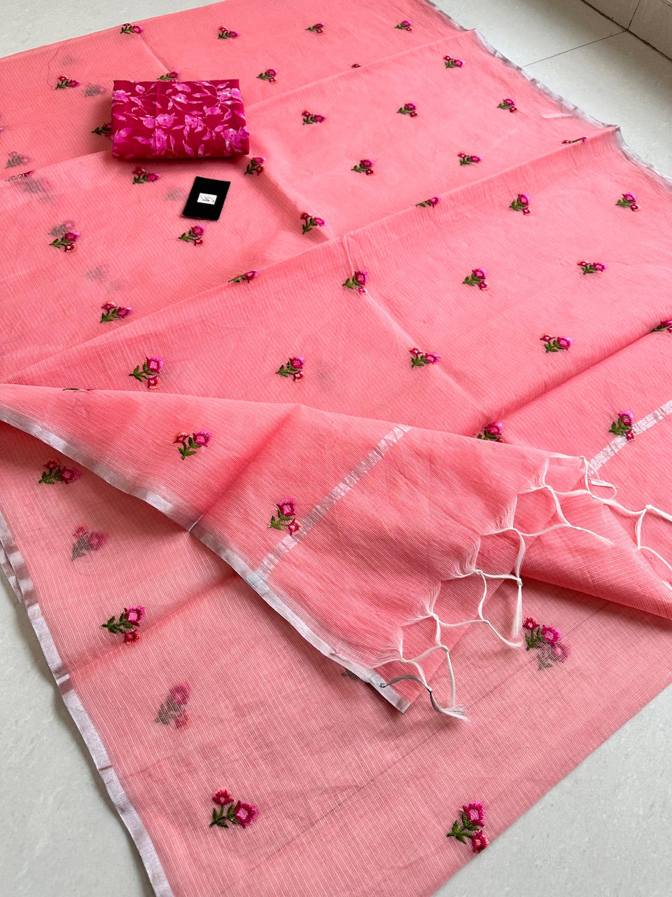 Embroidered Kota Cotton Doria Saree