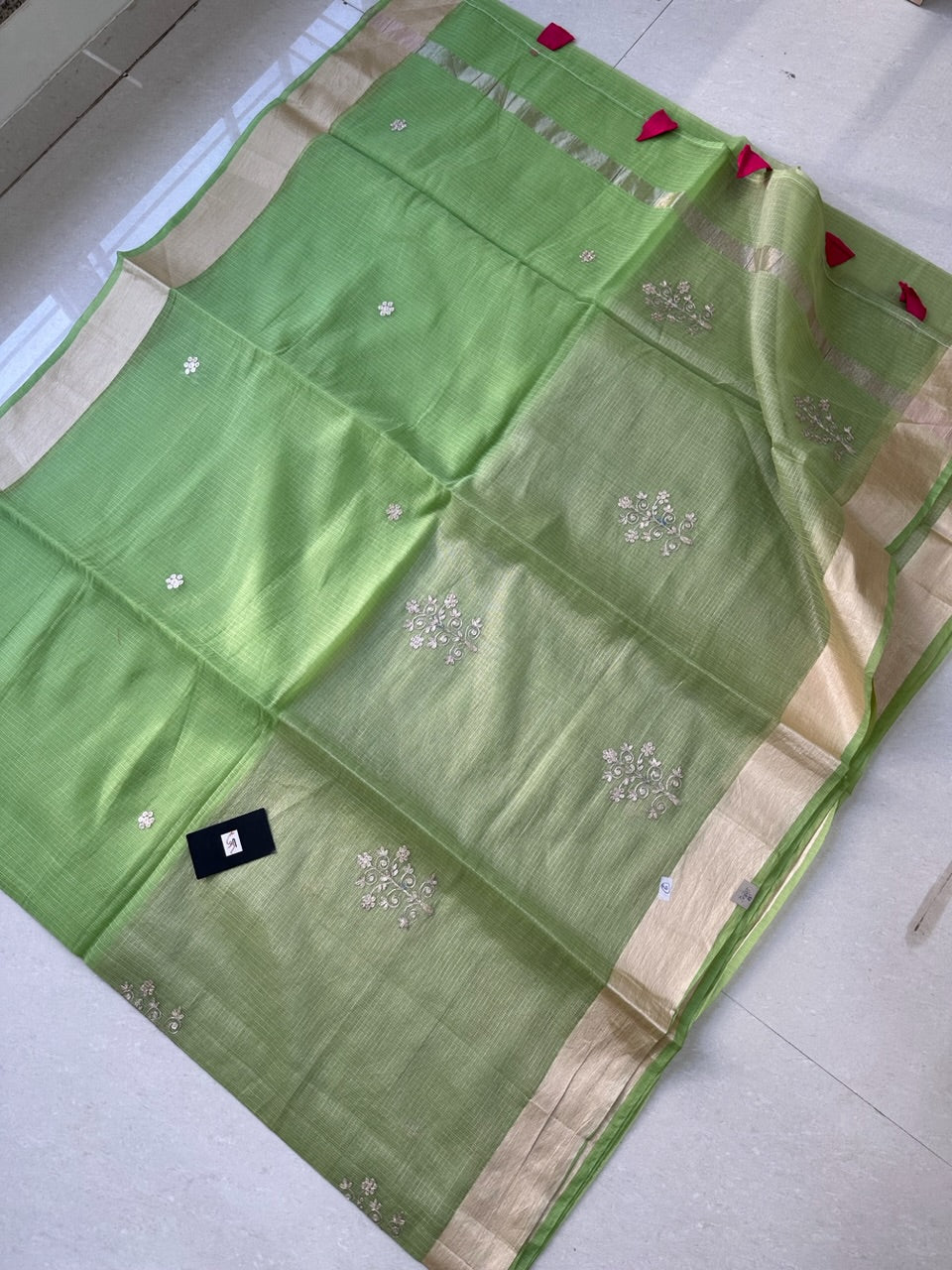 Kota Tissue-Cotton Doria Saree with Pita Work