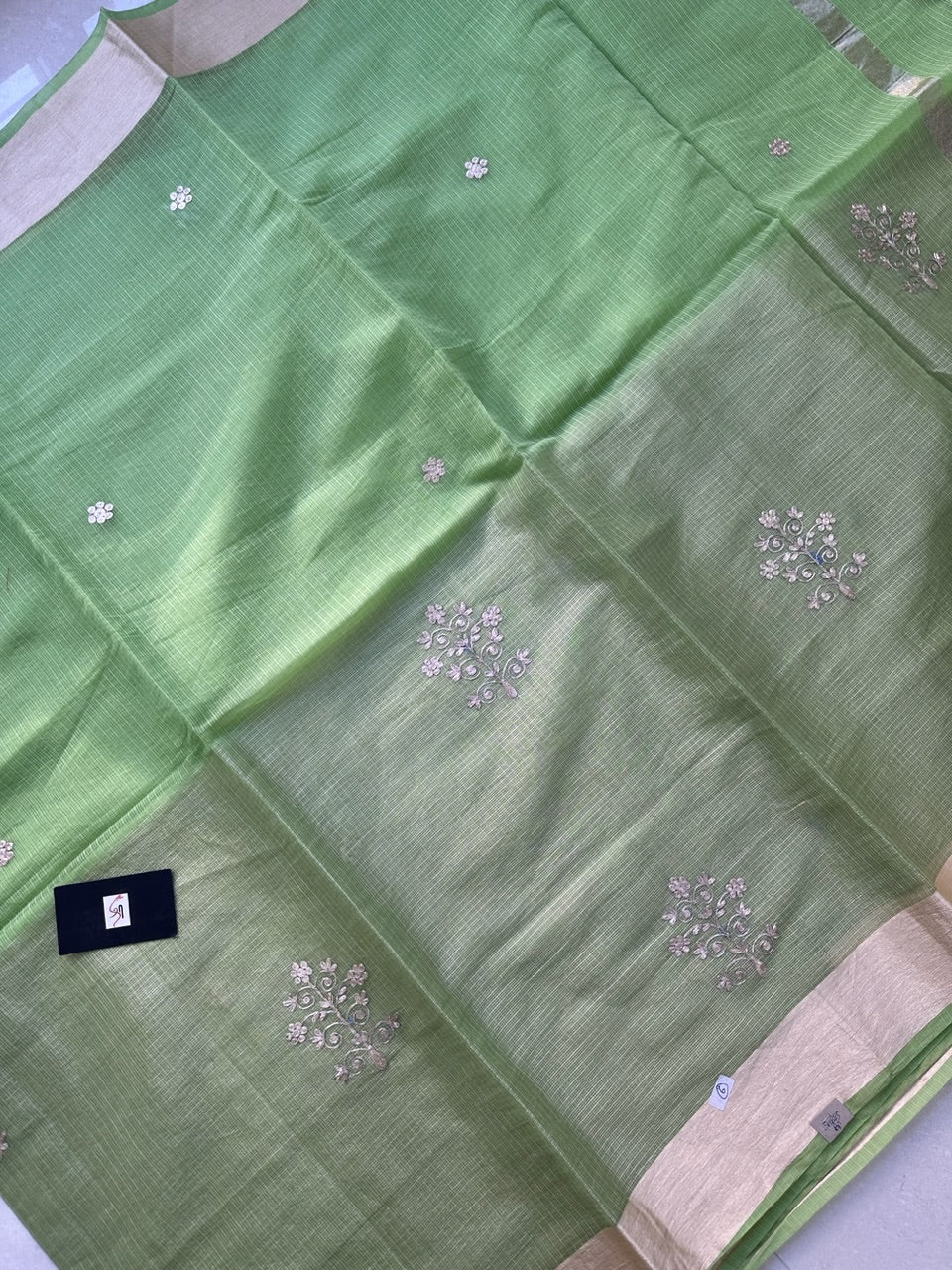 Kota Tissue-Cotton Doria Saree with Pita Work