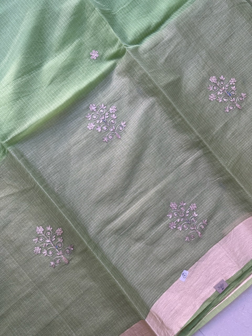 Kota Tissue-Cotton Doria Saree with Pita Work