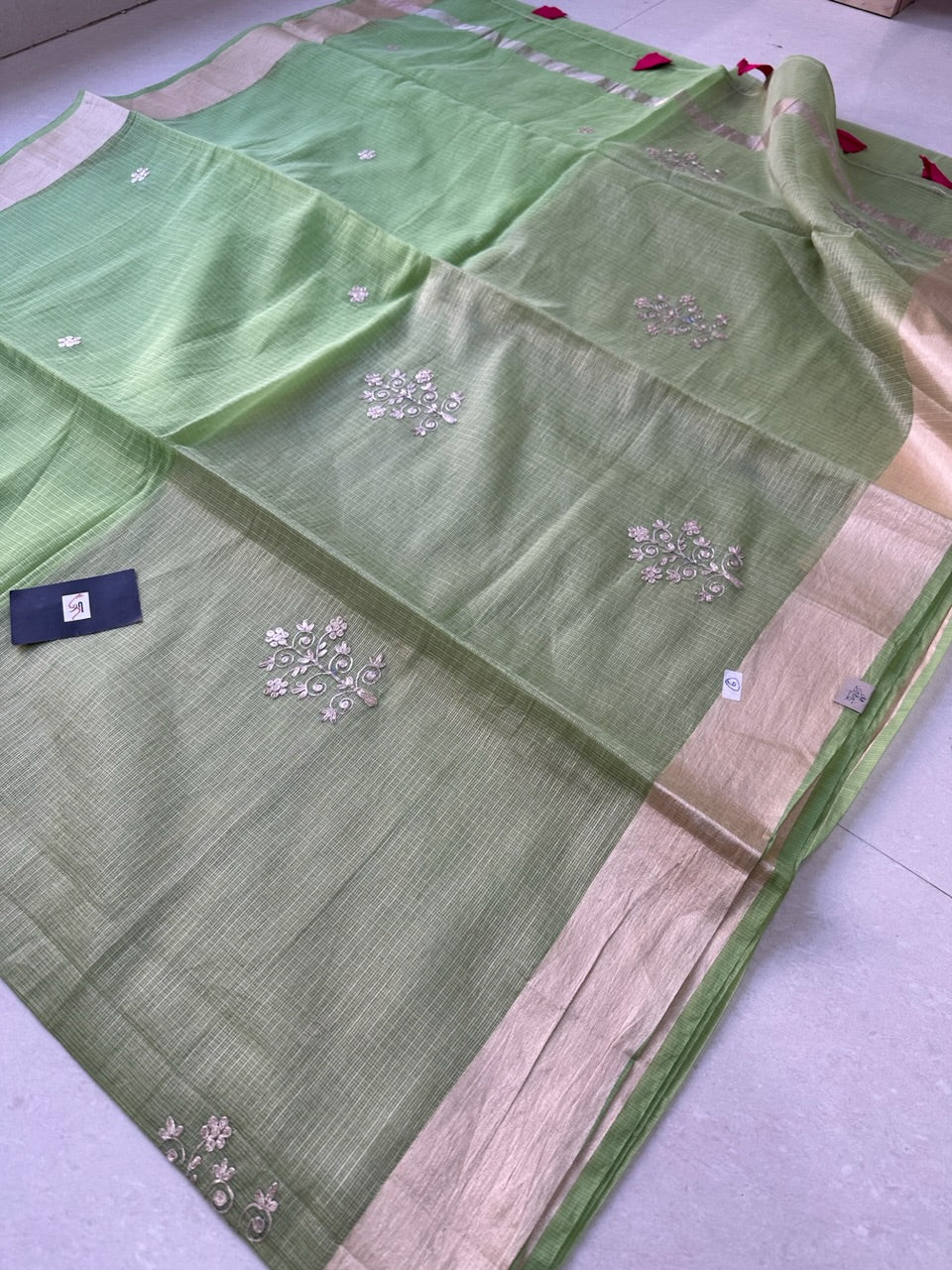 Kota Tissue-Cotton Doria Saree with Pita Work