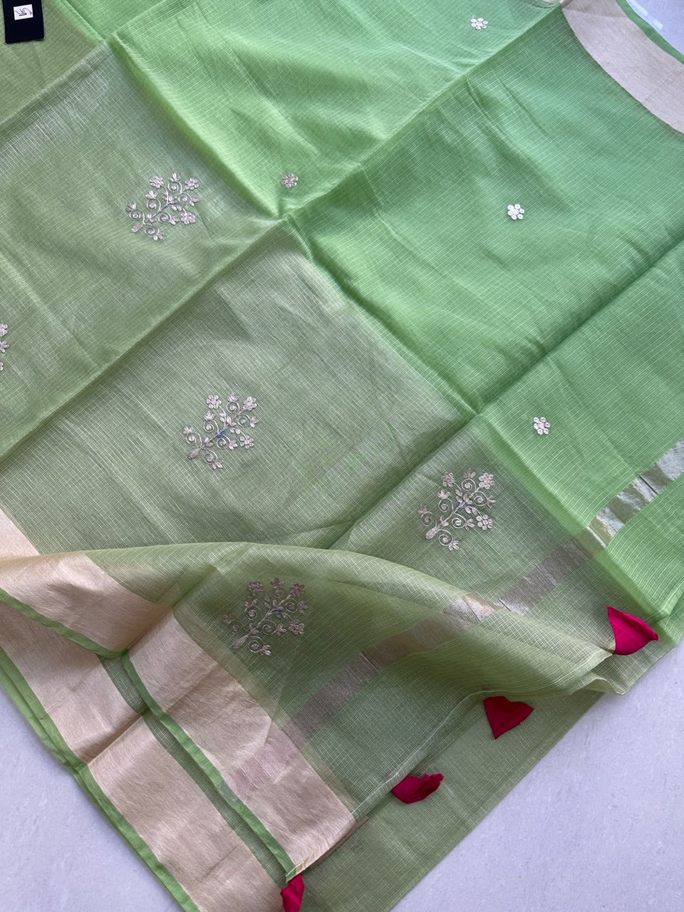 Kota Tissue-Cotton Doria Saree with Pita Work