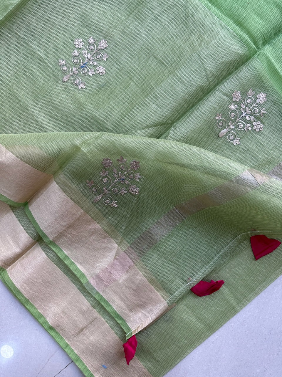 Kota Tissue-Cotton Doria Saree with Pita Work