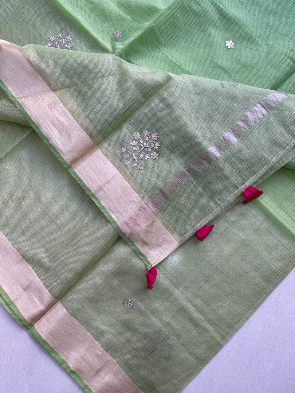 Kota Tissue-Cotton Doria Saree with Pita Work