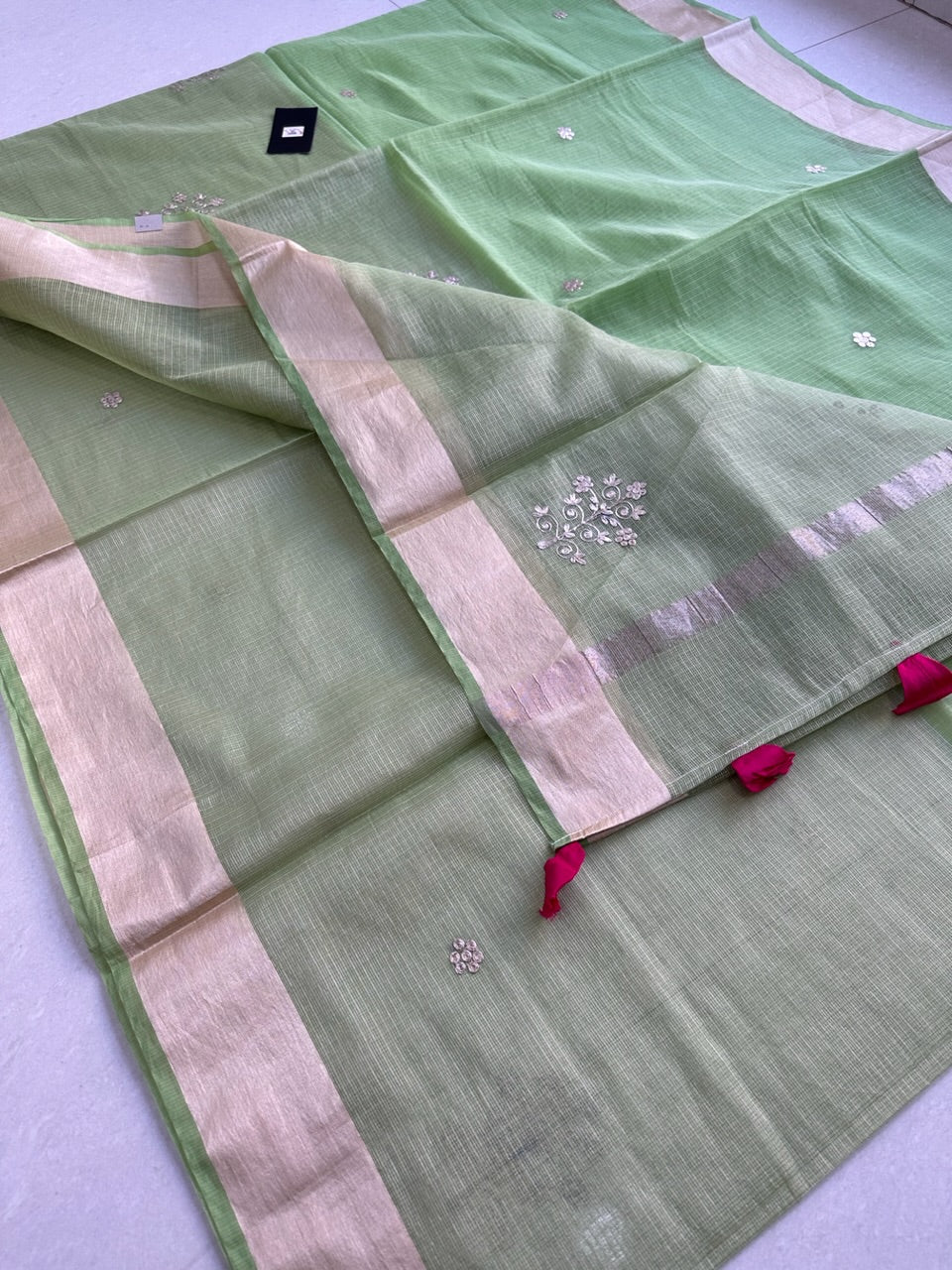 Kota Tissue-Cotton Doria Saree with Pita Work