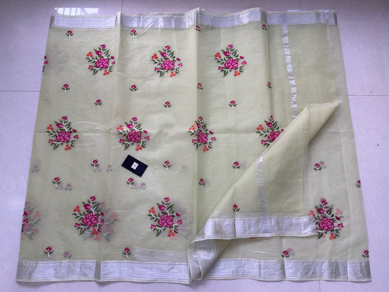 Embroidered Kota Cotton Doria Saree