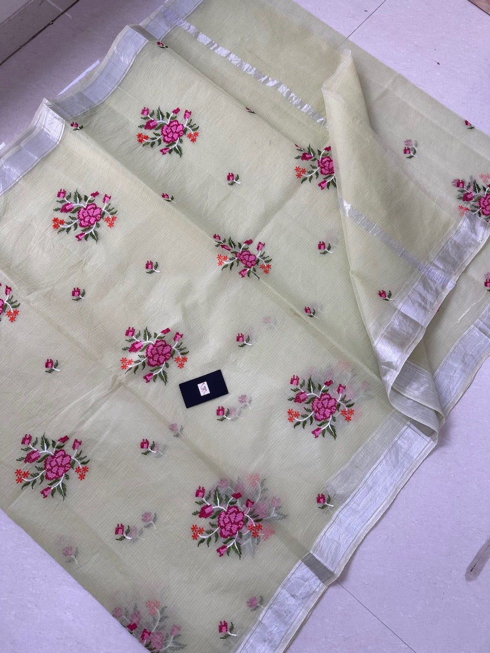 Embroidered Kota Cotton Doria Saree