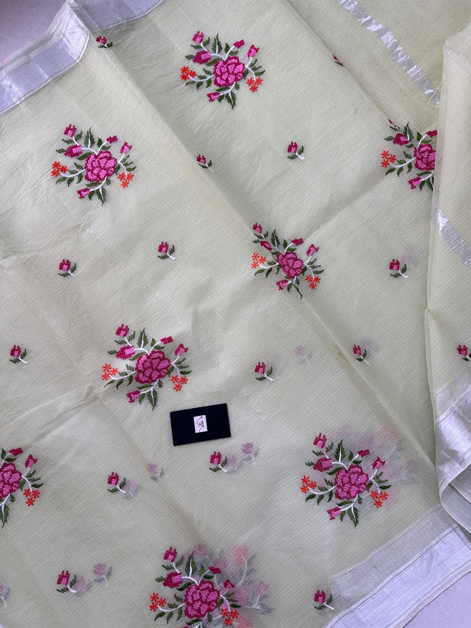 Embroidered Kota Cotton Doria Saree