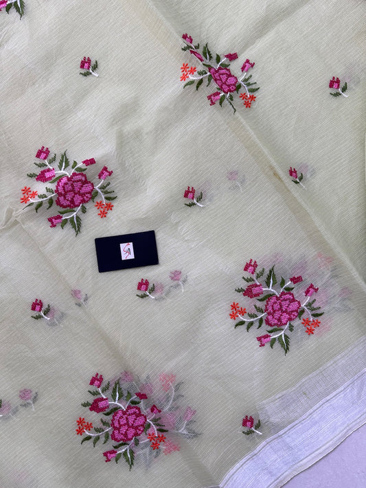 Embroidered Kota Cotton Doria Saree