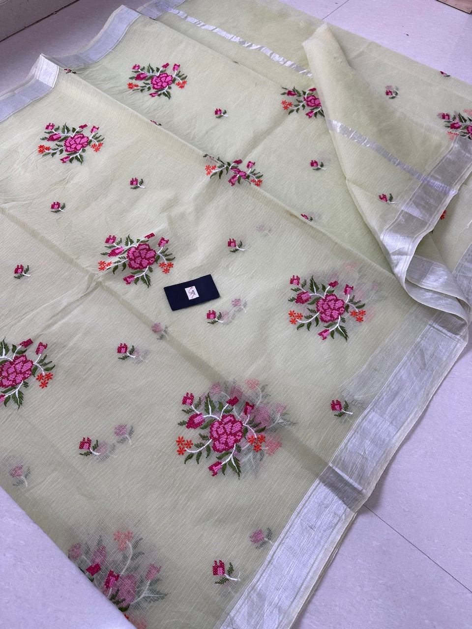 Embroidered Kota Cotton Doria Saree