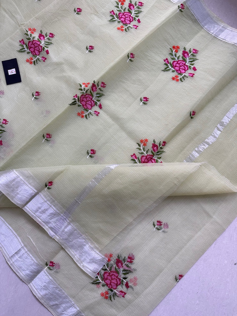 Embroidered Kota Cotton Doria Saree