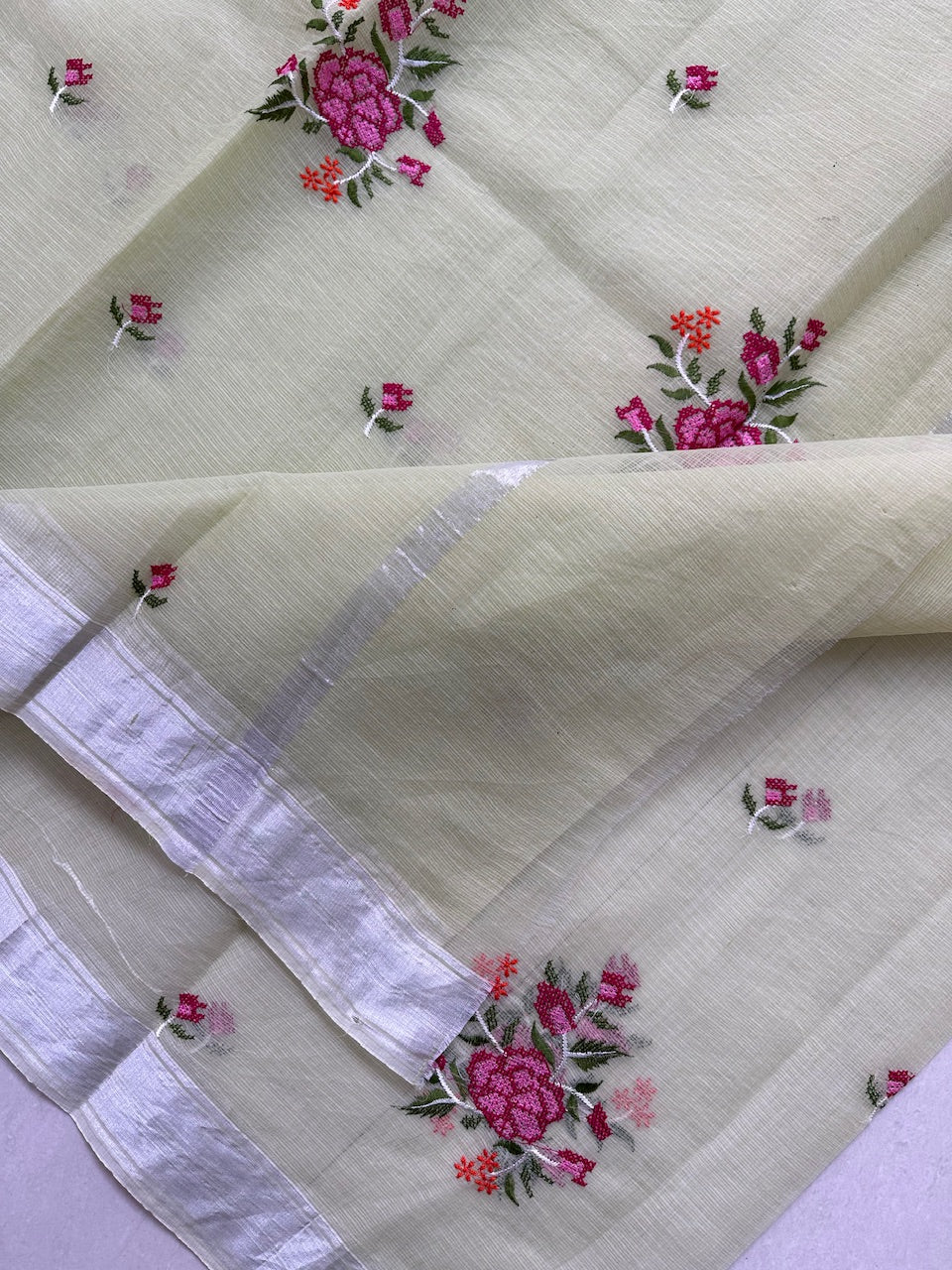 Embroidered Kota Cotton Doria Saree